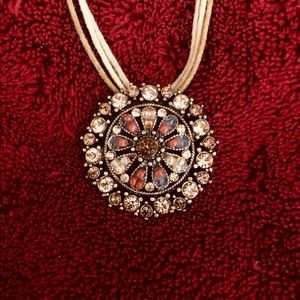 Lia Sophia Crystal Pendant Leather Cord Necklace